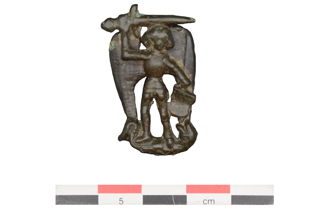 A pilgrimage icon depicting Saint Michael slaying a dragon