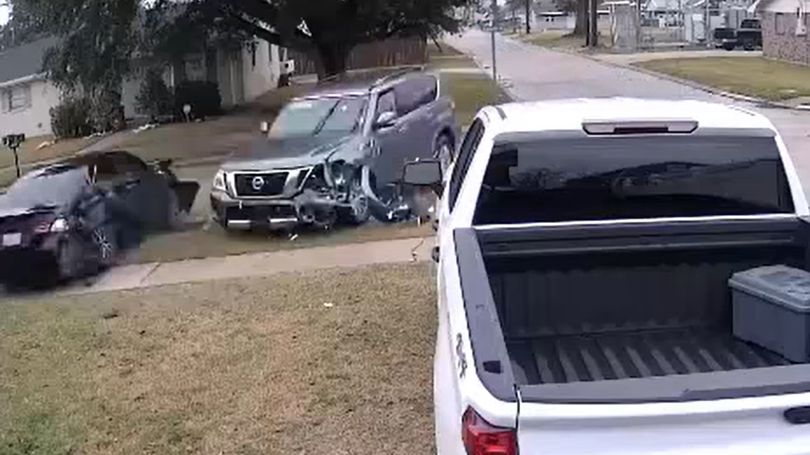 Video footage captured a crash involving a man who Louisiana police say was chasing his girlfriend and her three kids in a car.