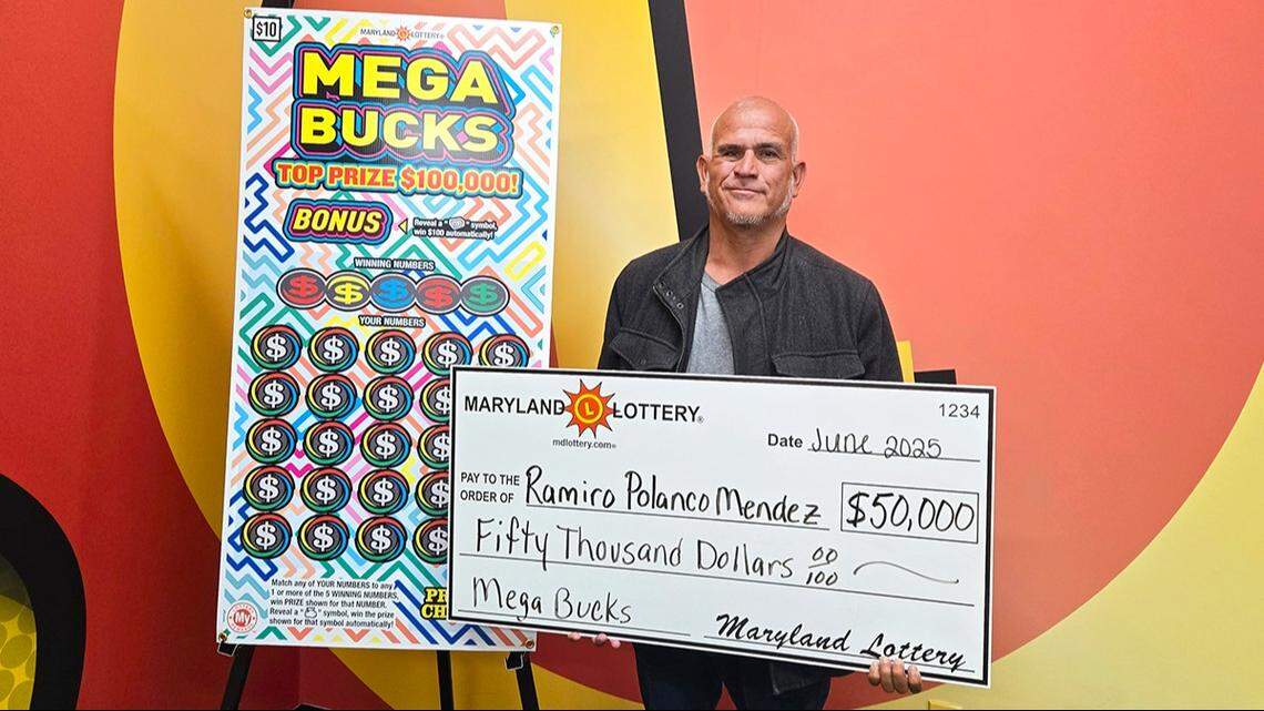 Ramiro Polanco Mendez is shown after claiming his lottery prize in Maryland.
