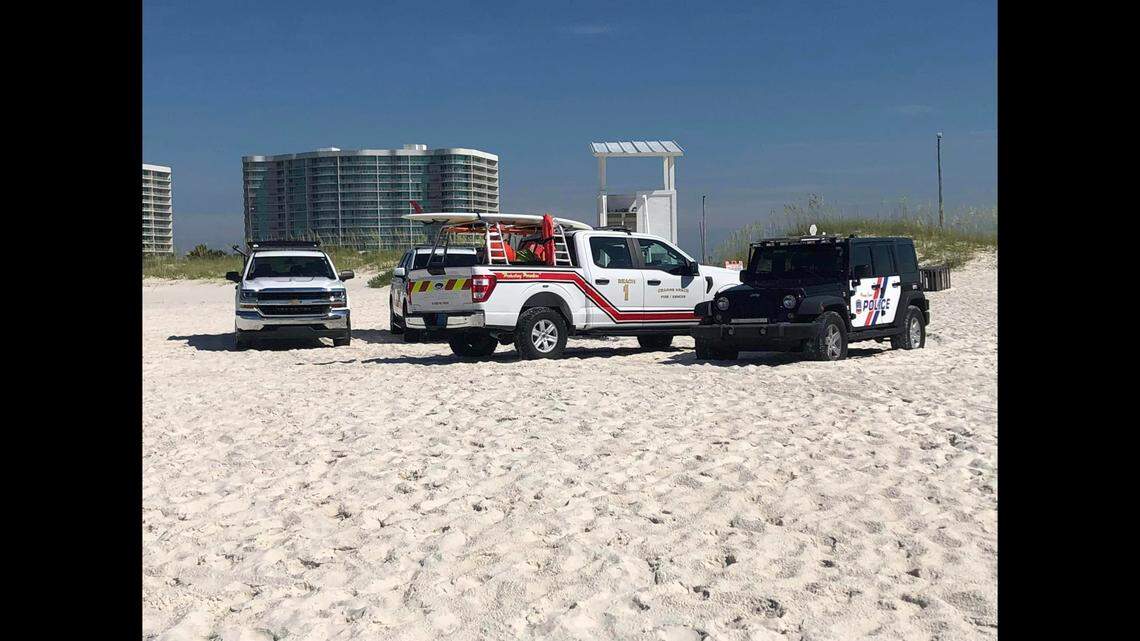 The fire department in Orange Beach, Alabama, reports a woman was impaled through the leg when a beach umbrella went flying in a gust of wind.