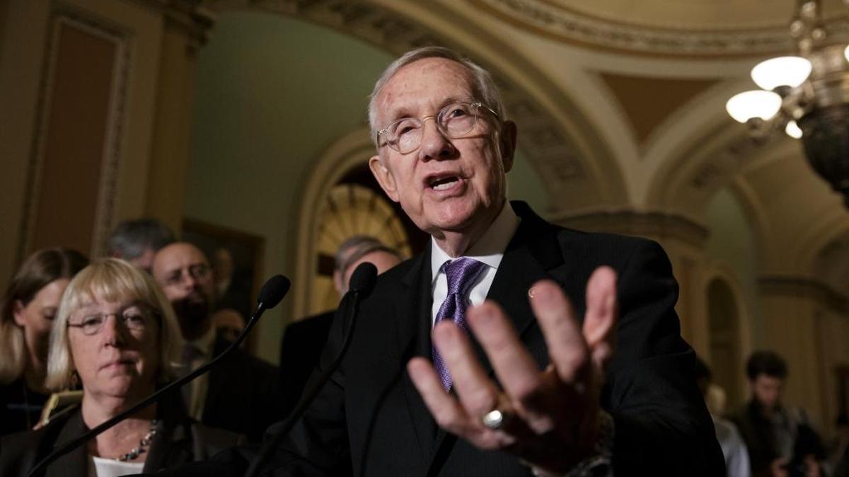Senate Minority Leader Harry Reid and Sen. Patty Murray, D-Wash., left, face reporters on Capitol Hill Tuesday as the Senate split along party lines and left a $1.1 billion proposal to fight the Zika virus in limbo.