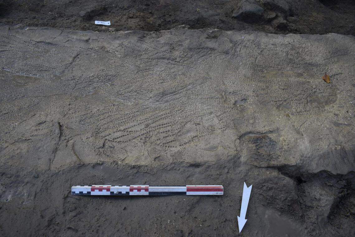 Imprints from nailed soles left on a Roman wall around 2,000 years ago
