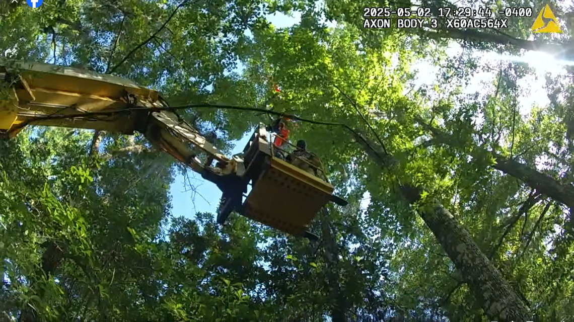 A search east of the Palatka Municipal Airport revealed the skydiver was “caught in trees about 40 feet in the air,” officials said. A good Samaritan volunteered the use of a forklift to save him, the sheriff's office said. 