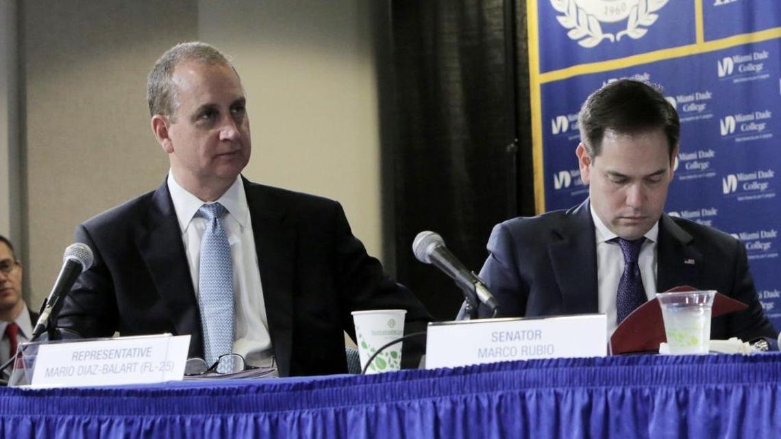 Florida Republican Mario Diaz-Balart (FL-25) and Senator Marco Rubio (R-FL) during a Congressional hearing in Miami.