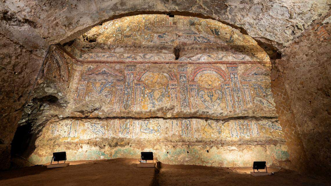 A sprawling mosaic, dating back 2,000 years, was discovered in the heart of Rome, Italian officials said.