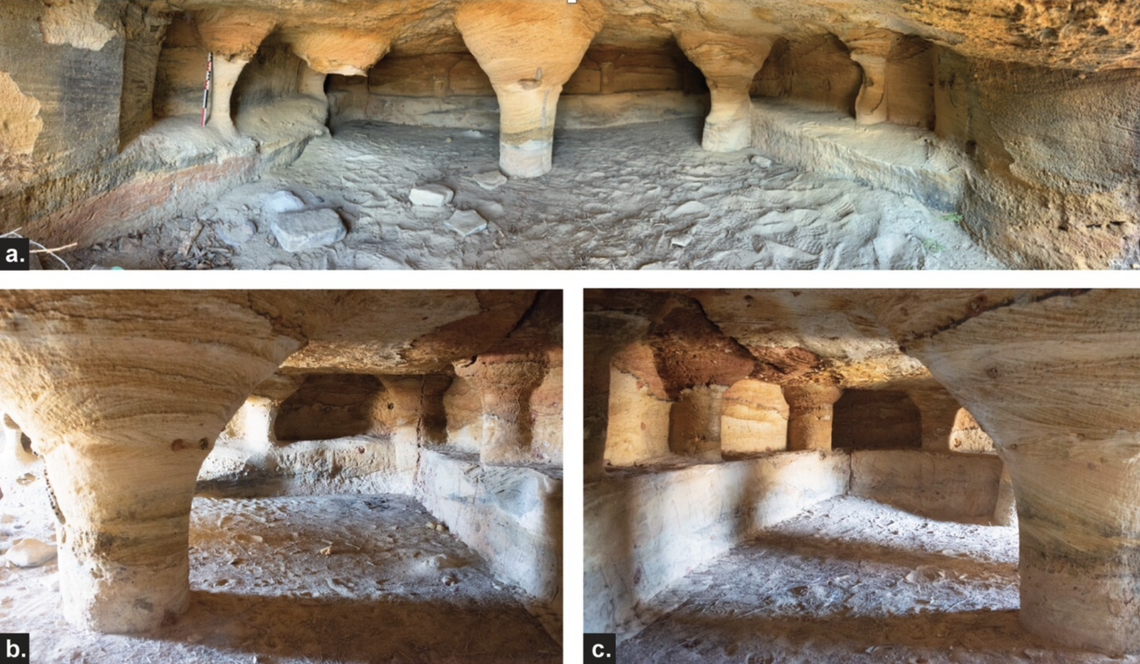 A chamber carved out from the rock and supported by pillars