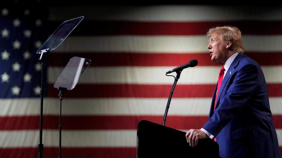 Former President Donald Trump speaks during a rally Sunday, Dec. 17, 2023, in Reno, Nev. The Colorado Supreme Court on Tuesday, Dec. 19, declared Trump ineligible for the White House under the U.S. Constitution’s insurrection clause and removed him from the state’s presidential primary ballot, setting up a likely showdown in the nation’s highest court to decide whether the front-runner for the GOP nomination can remain in the race. (AP Photo/Godofredo A. Vásquez, File)
