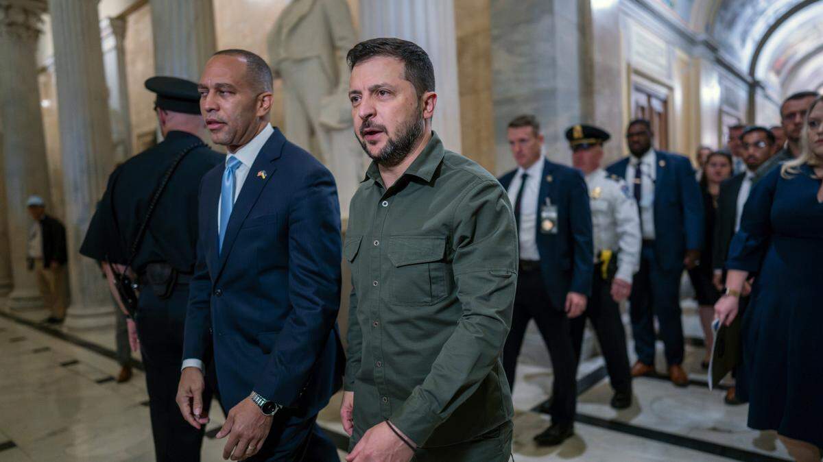 Ukrainian President Volodymyr Zelenskyy is welcomed to the Capitol in Washington on Thursday, Sept. 21, 2023. Additional congressional funding for the war in Ukraine remains up in the air.