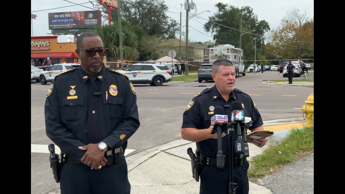 The Jacksonville Sheriff’s Office held a news conference to share details about an officer shooting an 18-year-old during a foot pursuit outside a Popeyes.