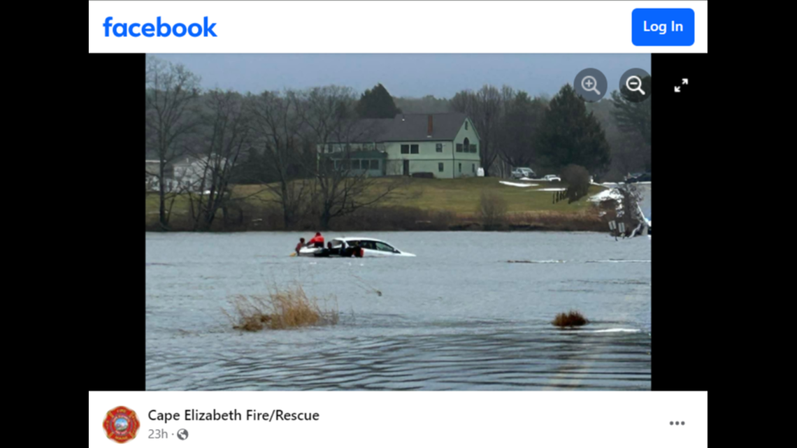 The driver called 911 when they realized their car was floating in the floodwater, according to Maine rescuers.