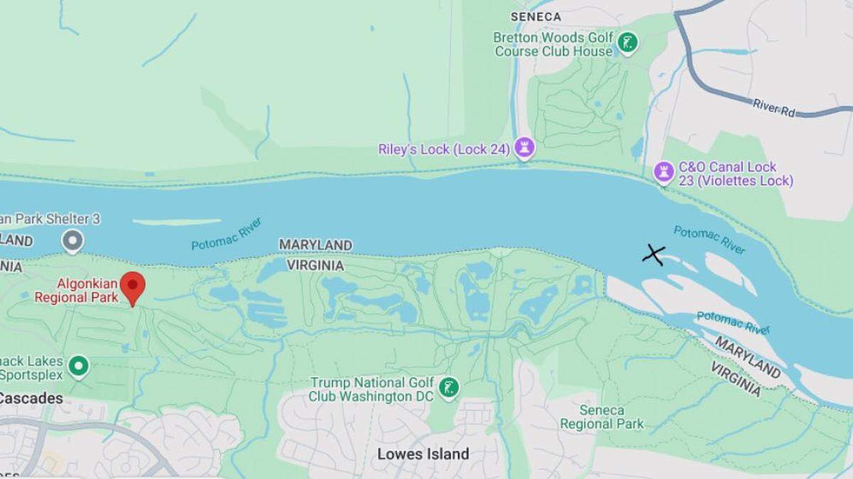 A pair of boaters clung to a tree in the middle of the raging Potomac River after their small boat was swept downstream, rescuers said.