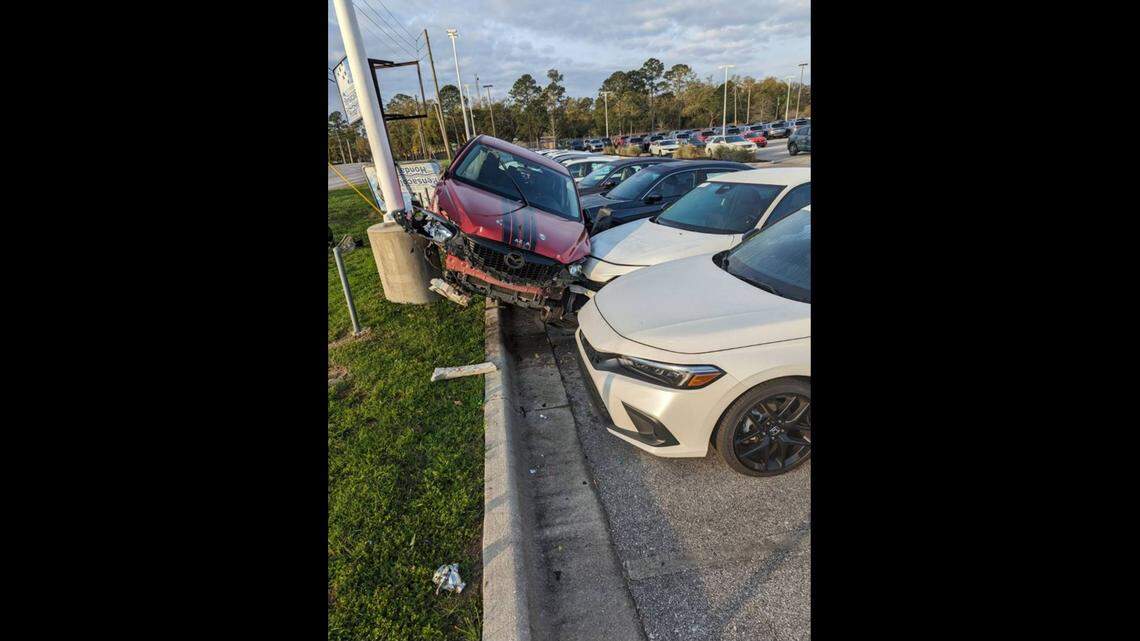 A teen driver lost control of his car and crashed into several vehicles at a Pensacola dealership, Florida troopers say.