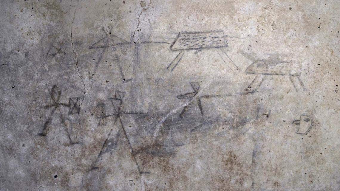 Children’s drawings of gladiators were recently discovered on a wall in the ancient city of Pompeii, officials said.