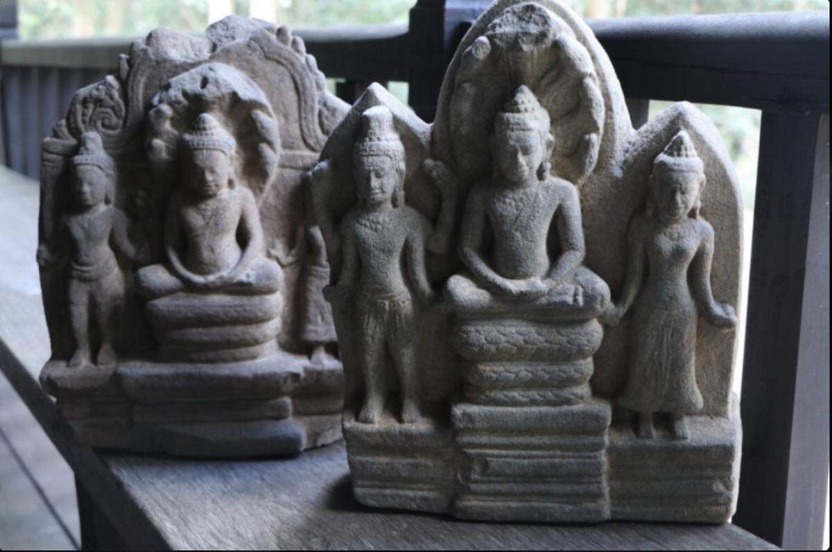 Two of the sandstone statues