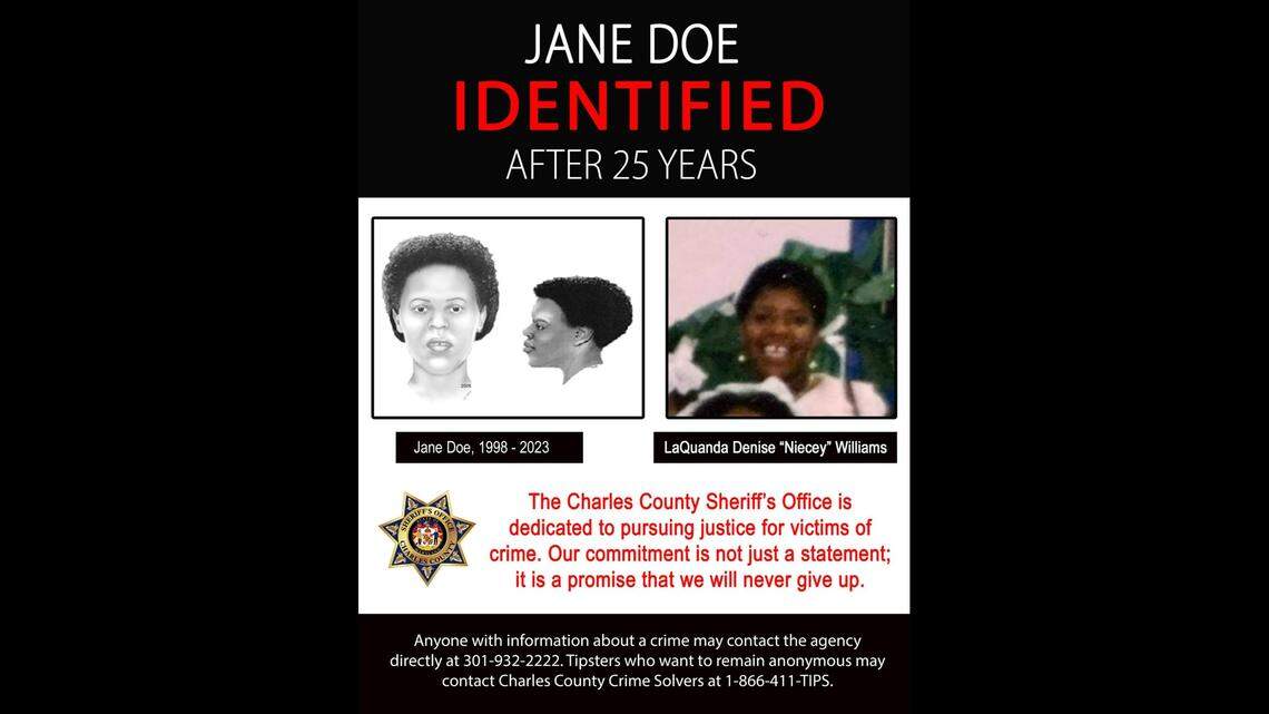 A woman who was found dead in 1998 has been identified, Maryland deputies said.