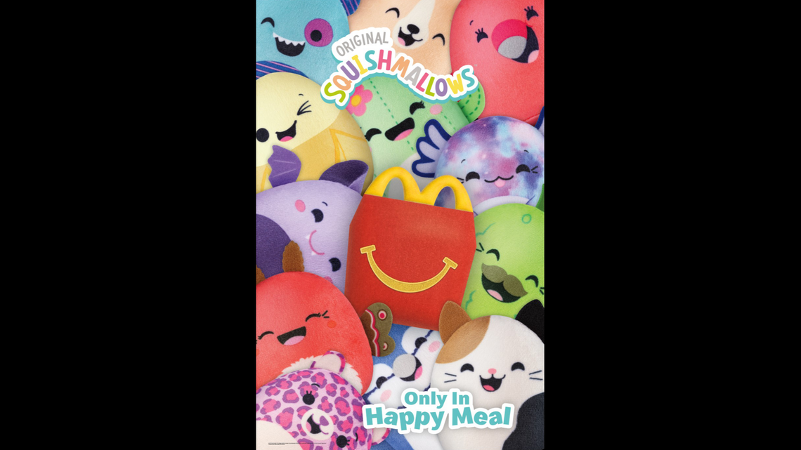 McDonald’s Squishmallows Happy Meal includes one of 12 collectible plush toy, each outfitted with a character hang tag and special code, the restaurant said.