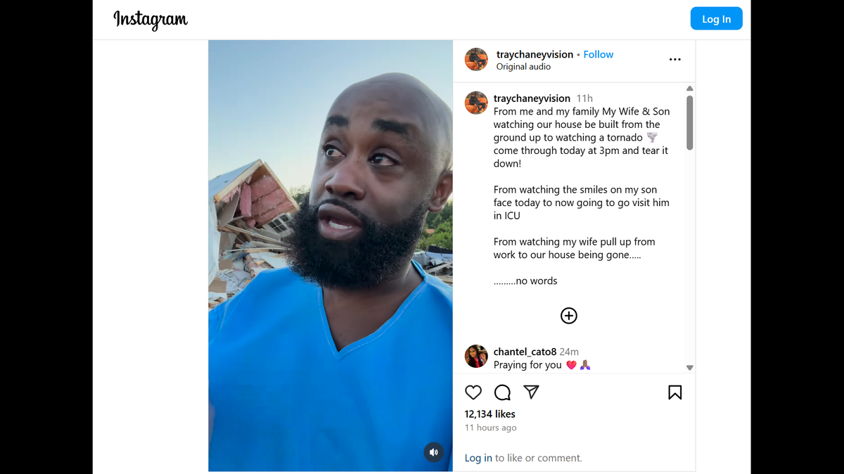 In a video shared on Instagram, “The Wire” actor Tray Chaney said a tornado destroyed his family’s home and landed his son in the ICU.
