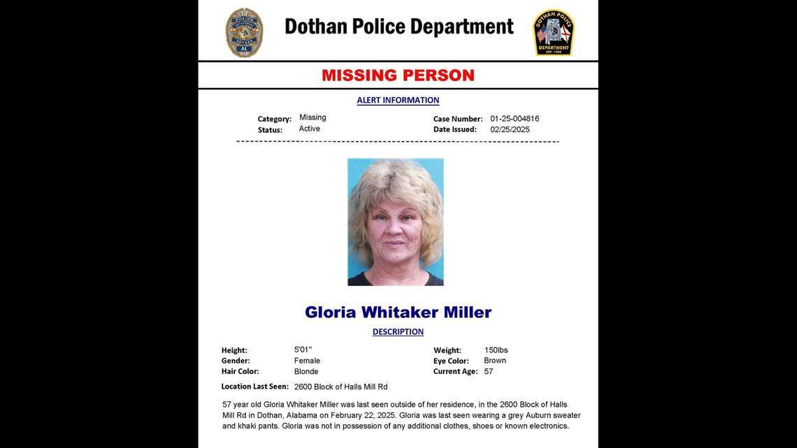 A 57-year-old woman reported missing by her husband was actually killed by him and dumped under a bridge, Alabama police said. He’s charged with murder.