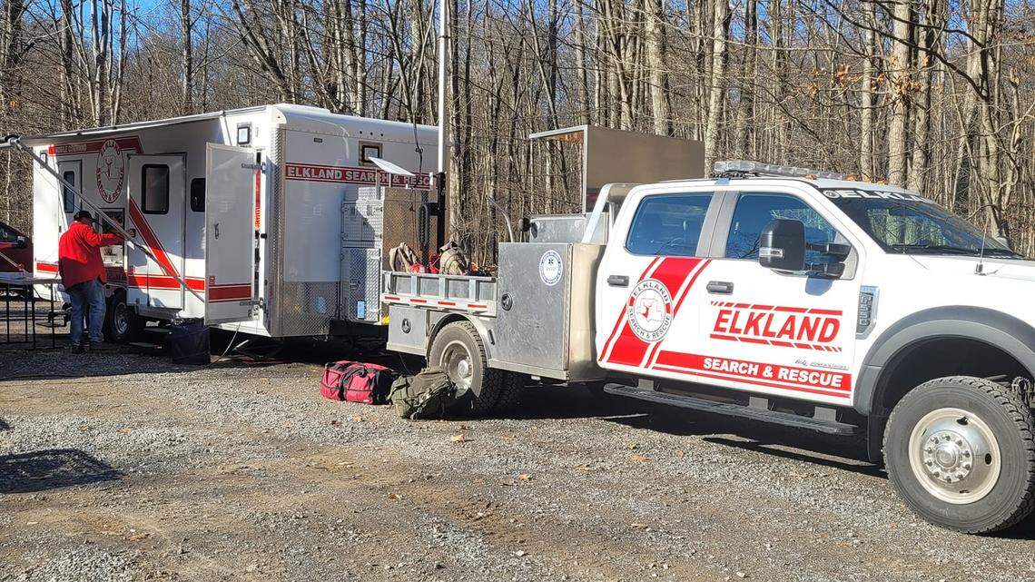 More than 75 people were involved in the search and rescue of a hiker who went missing with his dog, crews said.