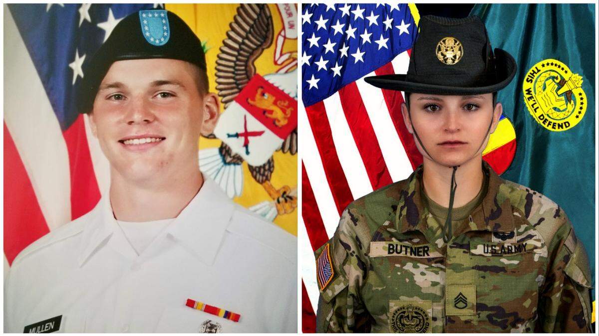 (from left) Army Spc. Jacob Mullen, 25, and Staff Sgt. Shelbe Butner, 28, died Jan. 30 during a combat training exercise on Fort Stewart in Georgia, officials said.