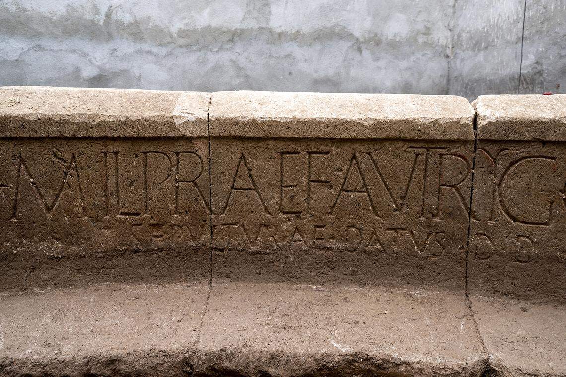 A close-up view of the inscription, which dates back around 2,000 years