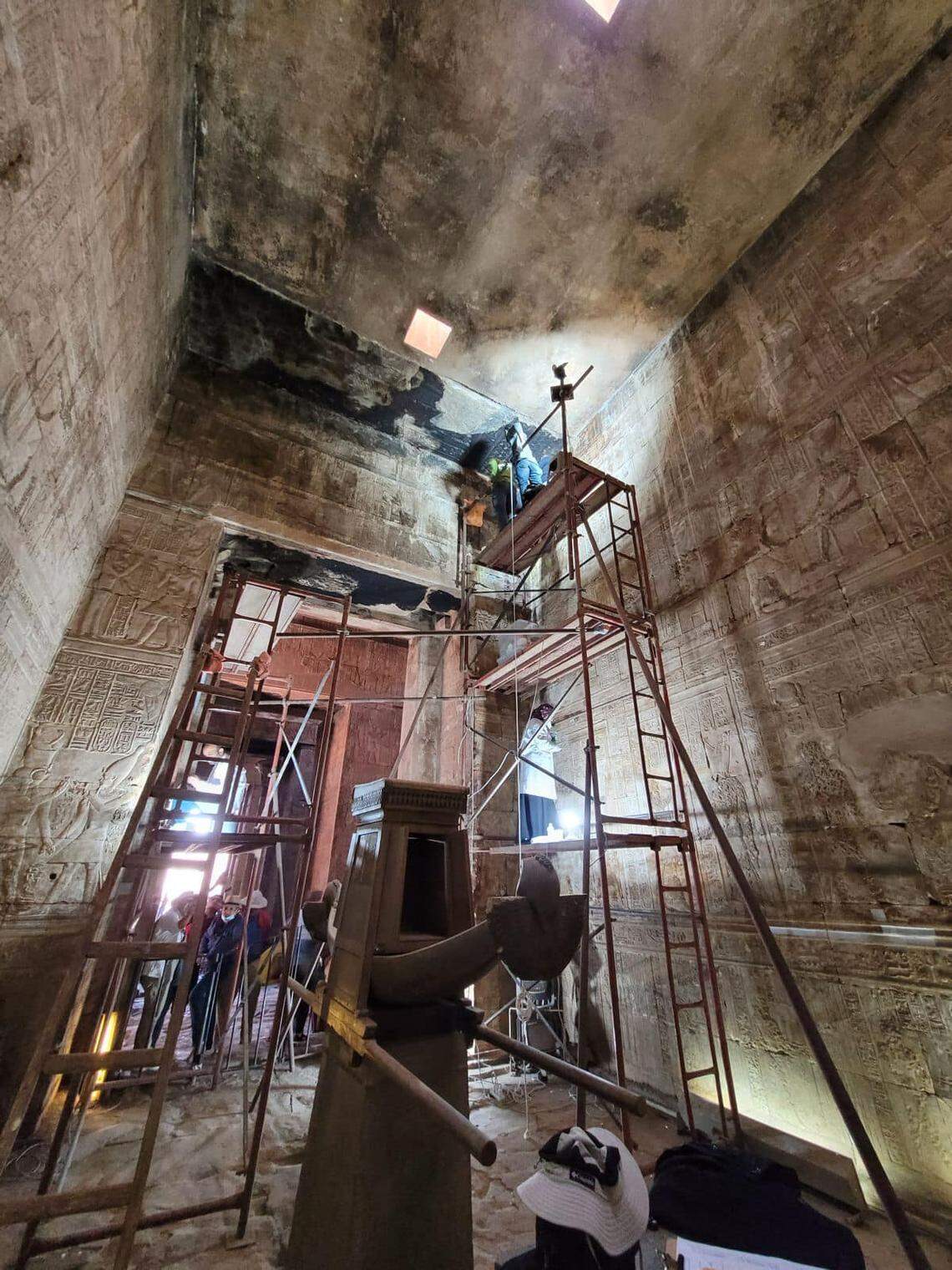 Inside the temple during the restoration work.
