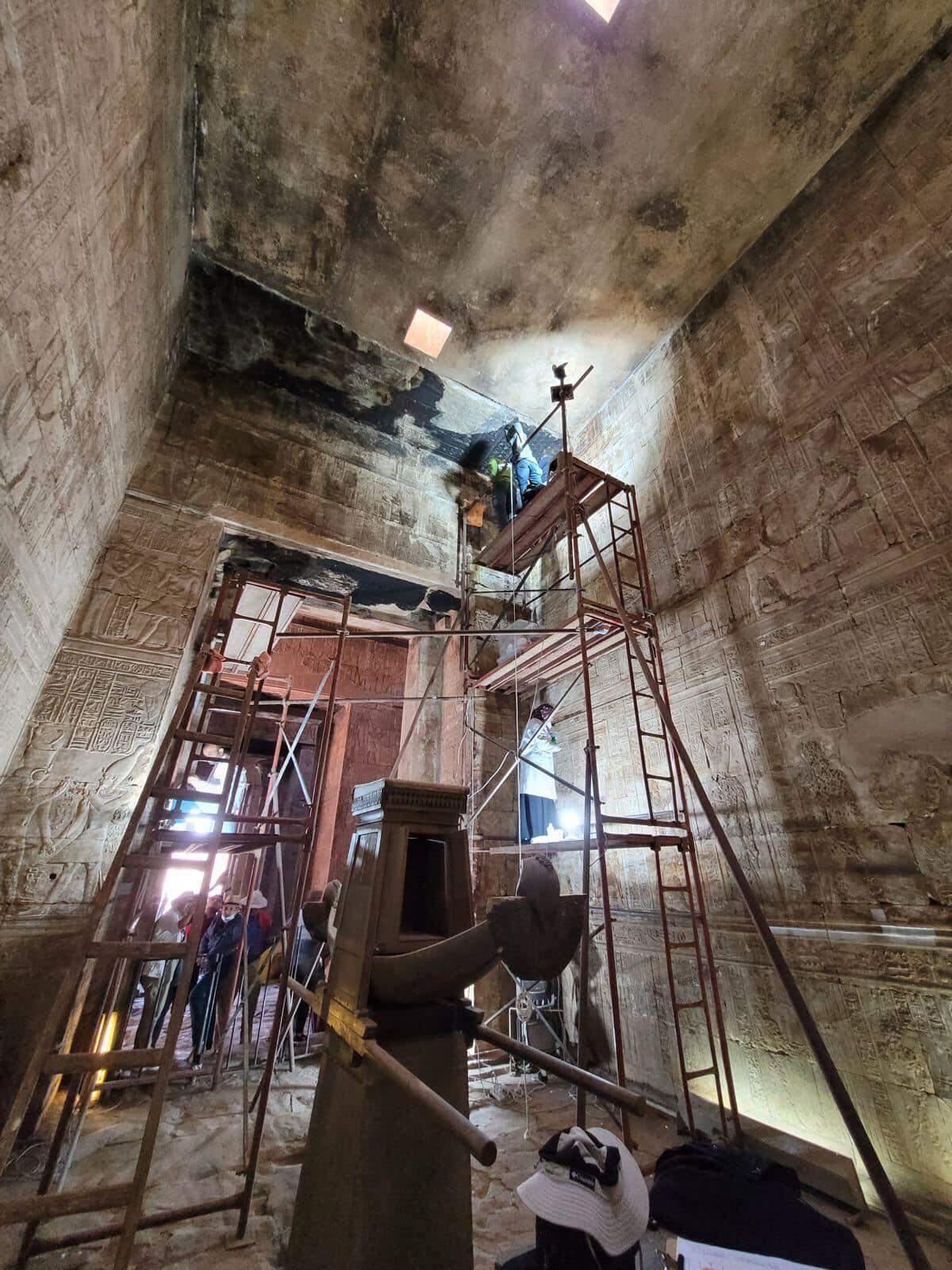 Inside the temple during the restoration work.