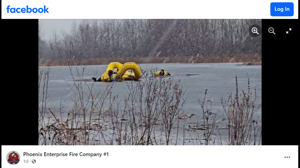 The person was surrounded by about 100 feet of water, New York rescuers said.