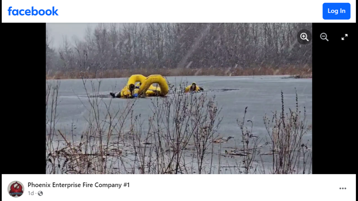 The person was surrounded by about 100 feet of water, New York rescuers said.