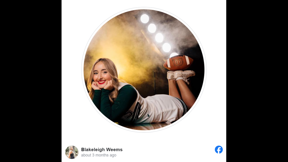 High school senior Blakeleigh Weems was killed in a New Year’s car crash, her family said. The 17-year-old was a cheerleader at her school in Louisiana.
