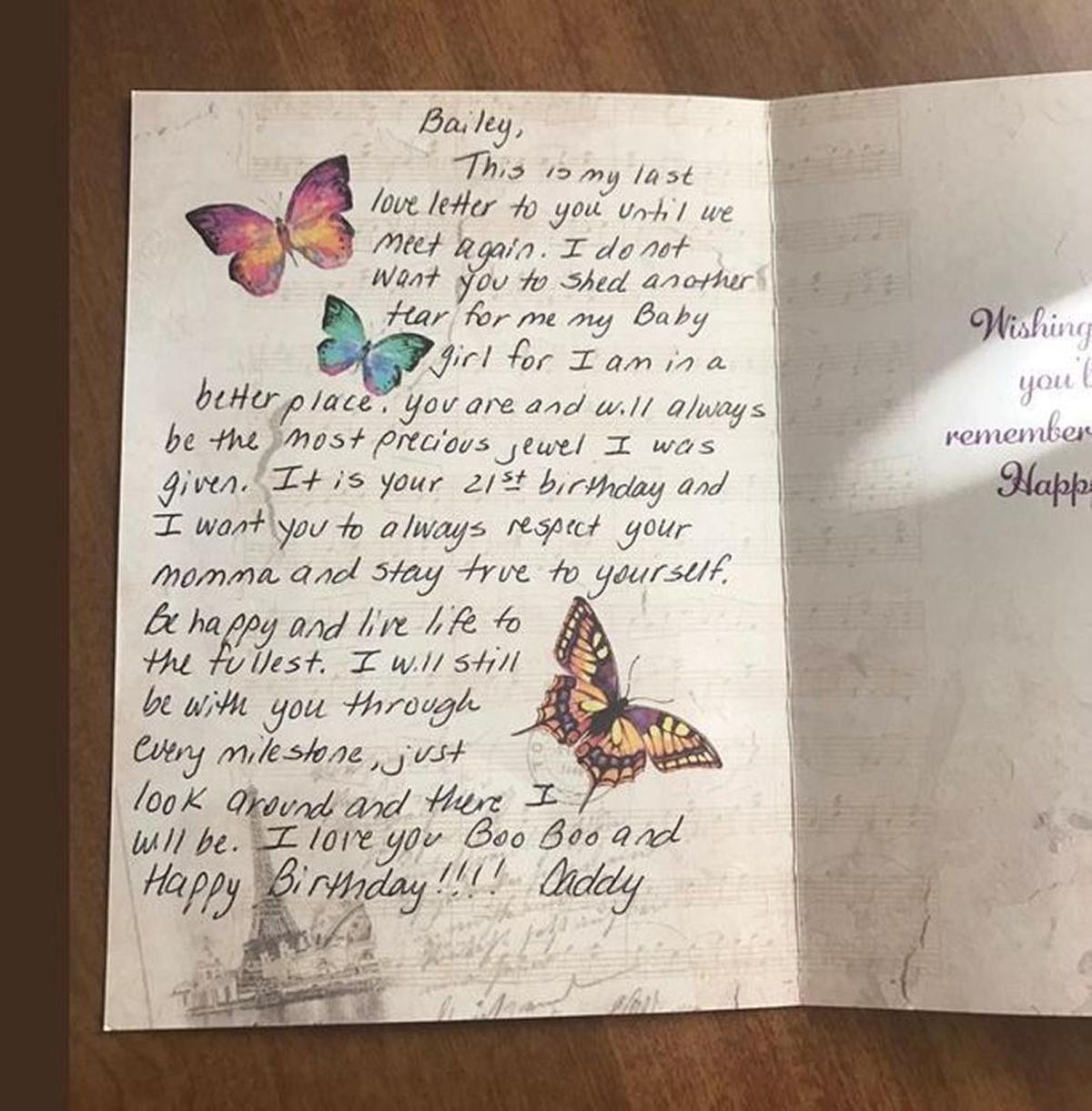 The letter Michael Sellers wrote to his daughter five years ago to have delivered on her 21st birthday. Sellers died at 56 in 2012.