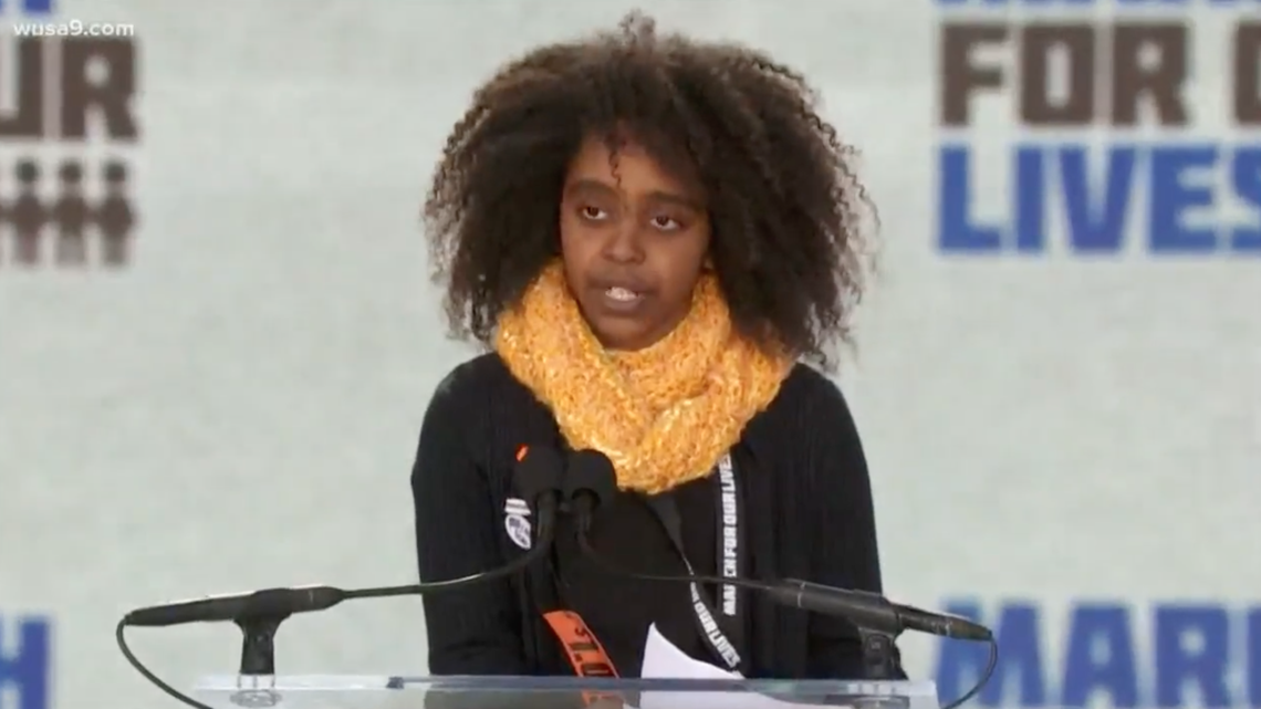 Naomi Wadler, an 11-year-old from Alexandria, Virginia, spoke on Saturday at the March For Our Lives in Washington, D.C. She helped organize a walkout at George Mason Elementary School on March 14.