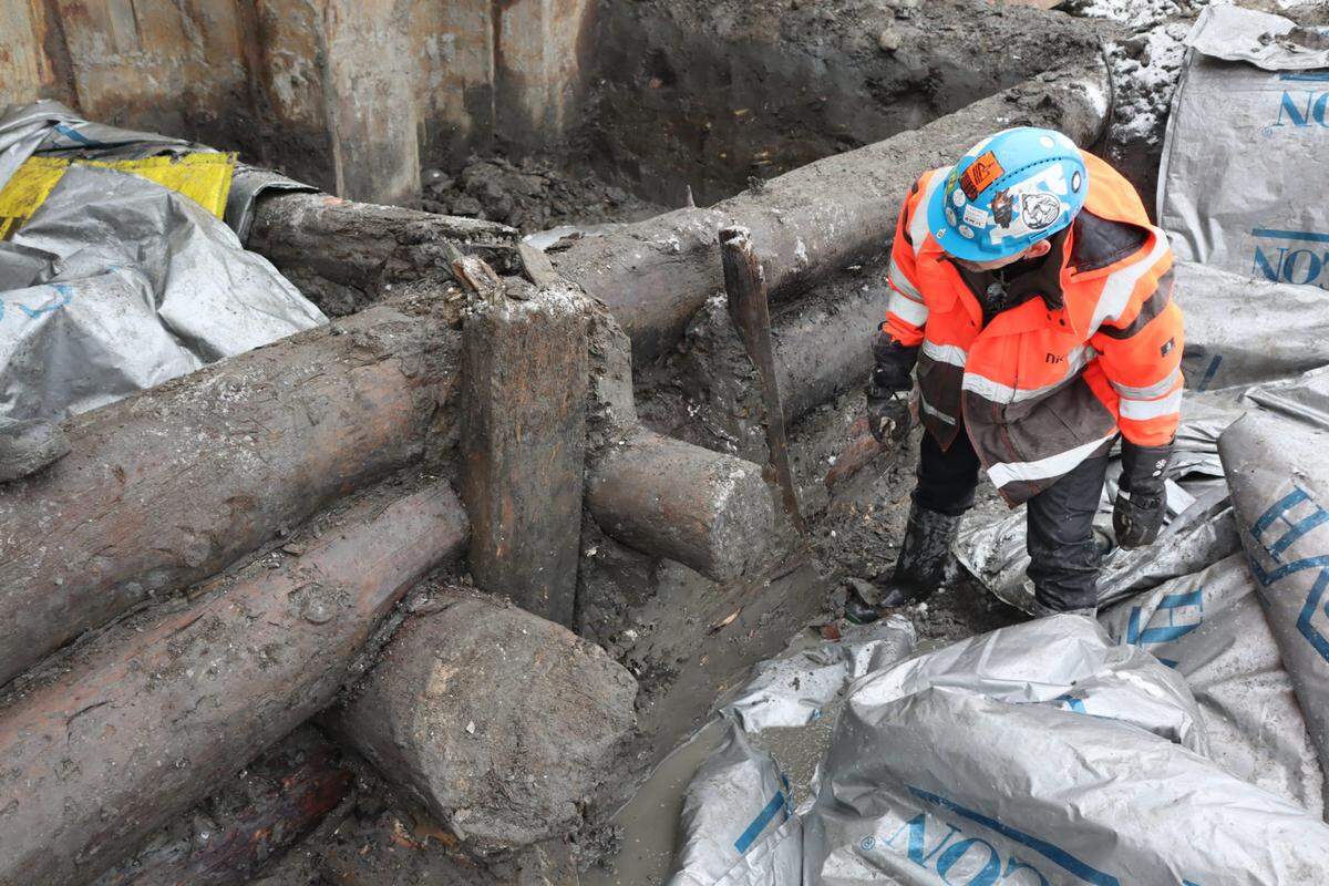 Around the massive logs, archaeologists unearthed layers of food waste, fish bones, dung and peat in the clay.