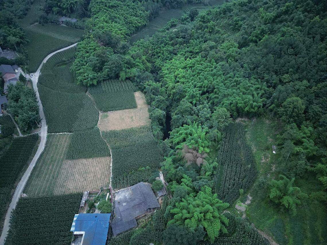 Taojin Dolomite Cave (center) in Sichuan Province as seen from above.