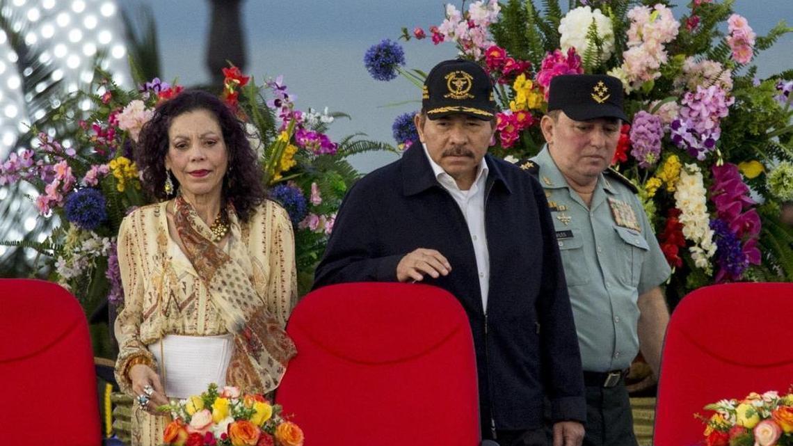 Nicaraguan President Daniel Ortega (center) delivers a speech next to Nicaraguan first lady Rosario Murillo. Sen. Marco Rubio is calling for greater accountability against the Nicaraguan president.