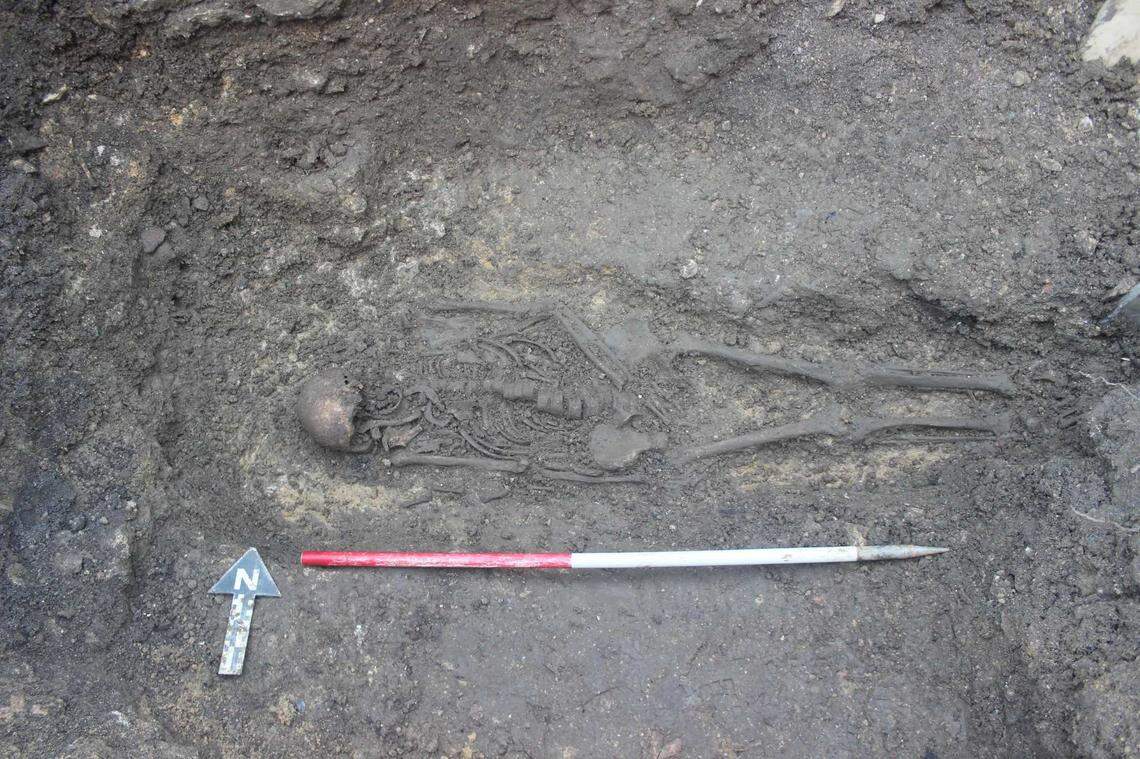 One of the at least 1,100-year-old skeletons found at the Old Bell Hotel.