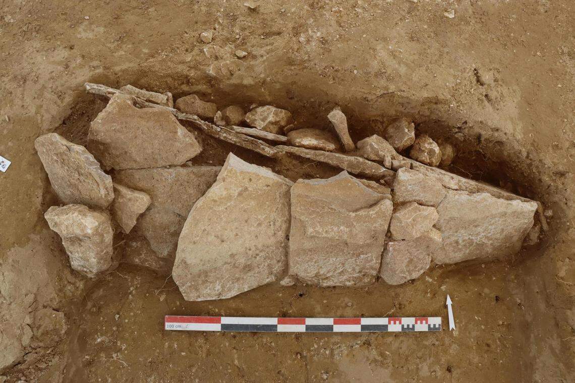 A 1,000-year-old grave with stones covering it.