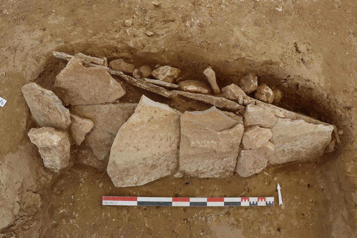 A 1,000-year-old grave with stones covering it.