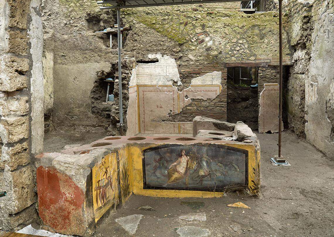 A well-preserved snack bar, or thermopolium, found at Pompeii.