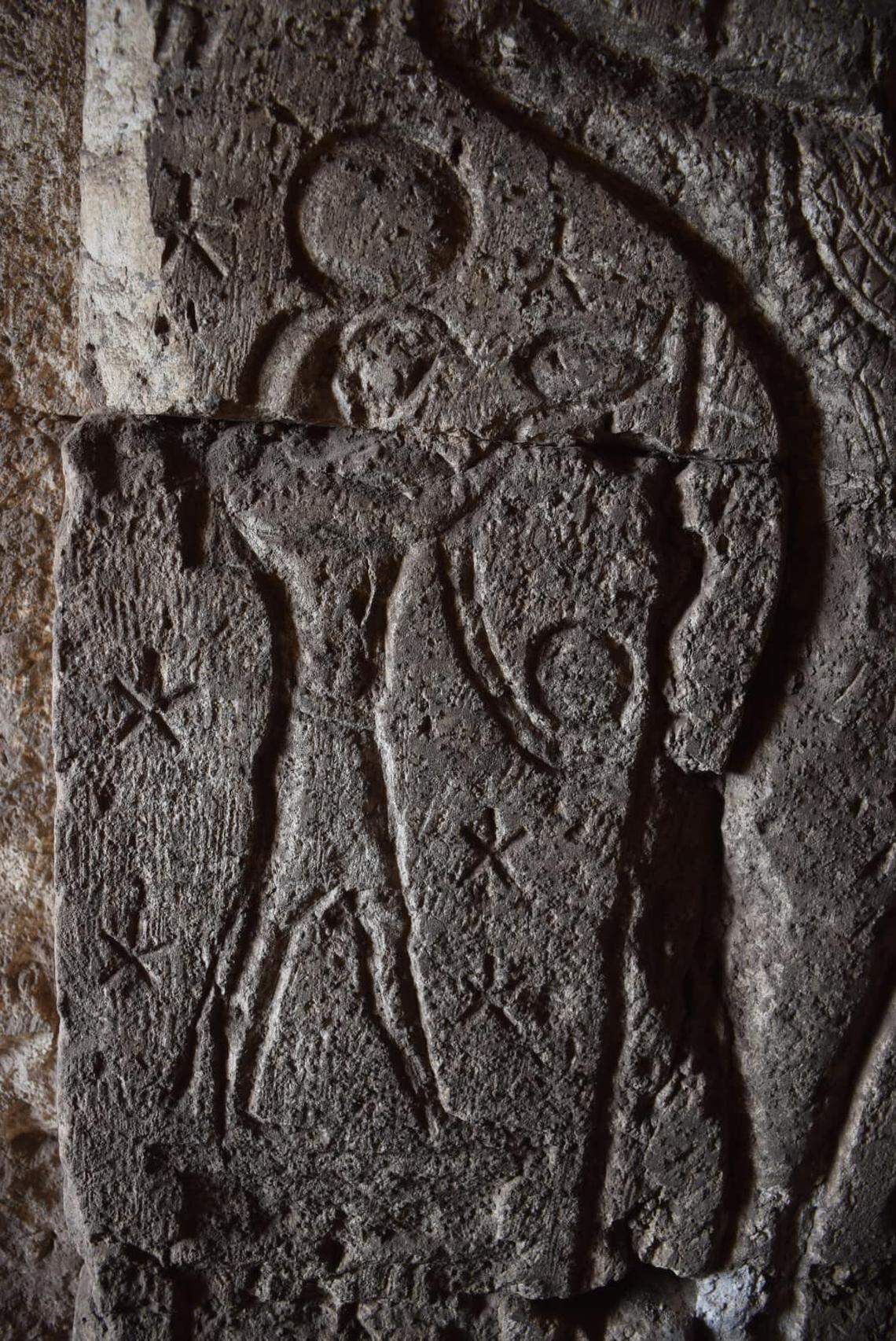 The rare carving of a decan found near the ancient storage chamber.