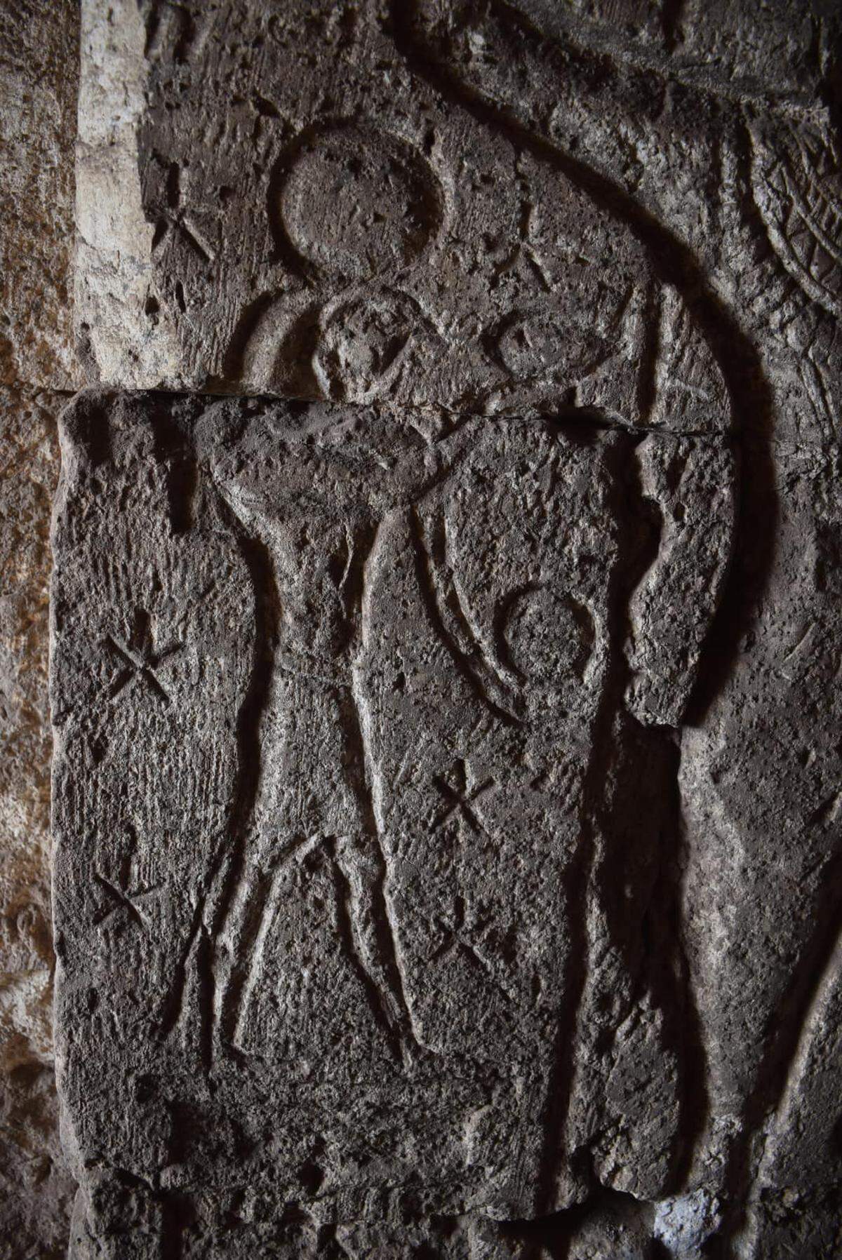 The rare carving of a decan found near the ancient storage chamber.