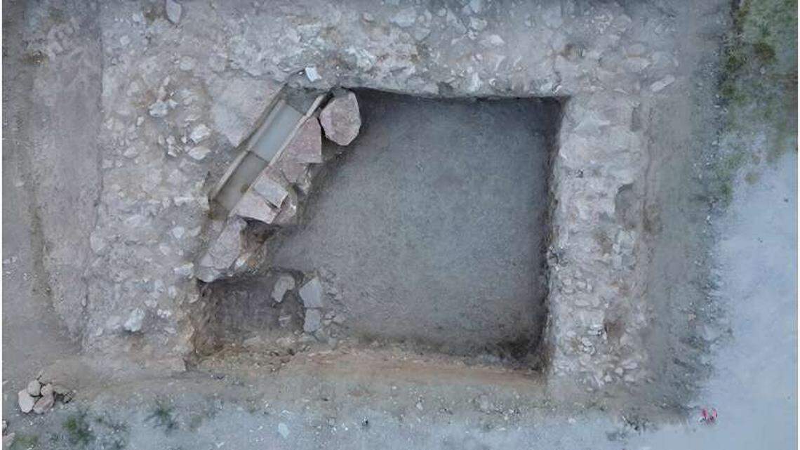 Archaeologists discovered ruins of an ancient cult temple in Italy, seen here in an aerial view.