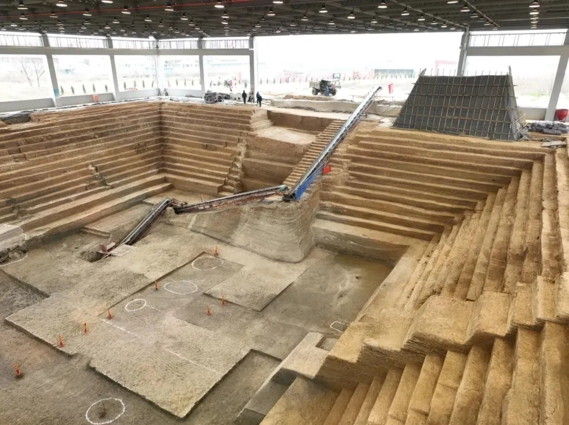 A view looking down into the central tomb of Wuwangdun.