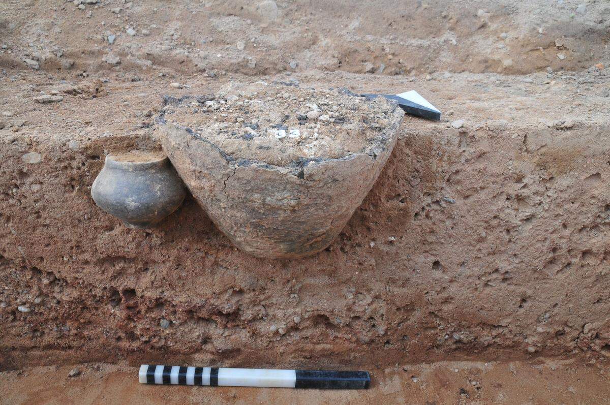 An ancient urn from a cremation burial found in Petershagen.