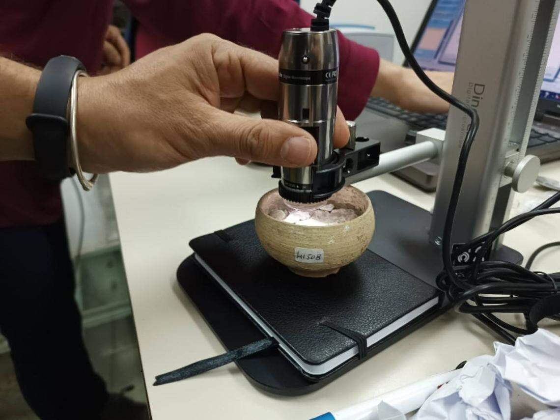 An ancient white pigment as seen during the analysis.