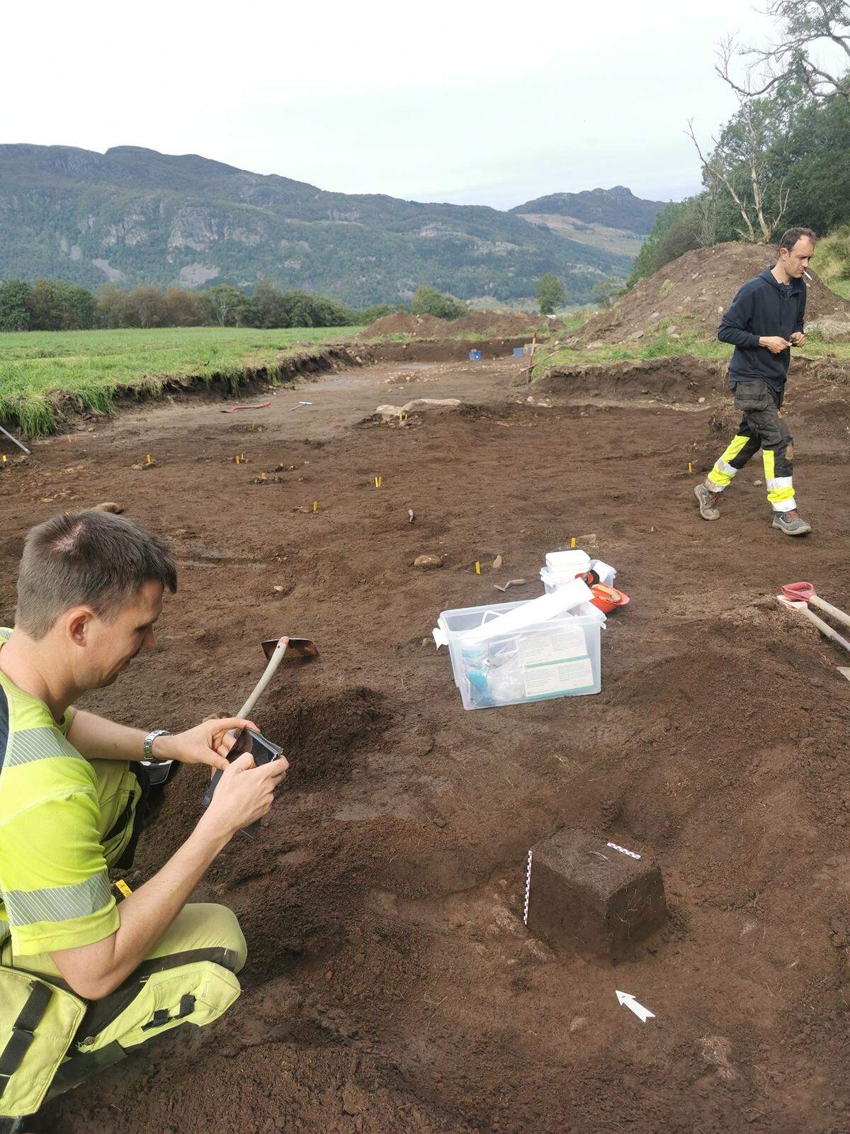 Archaeologists excavate the 1,100-year-old Viking bracelets.