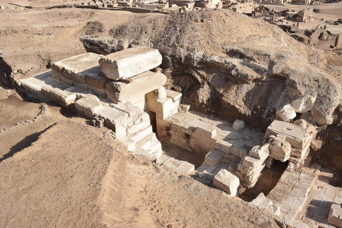 The temple’s southern tower as seen after excavations.
