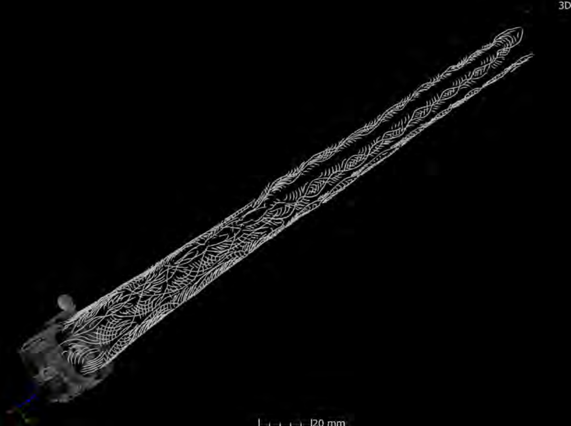 A CT scan shows the design of the blade inside the 1,300-year-old sheath.