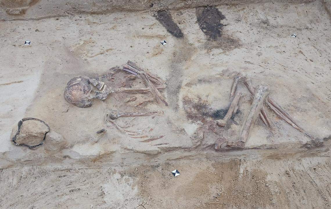 Archaeologists uncovered several ancient burials near Förderstedt. One warrior’s grave, pictured above, included an archery wrist guard.