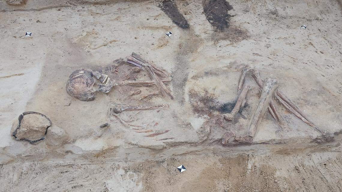 Archaeologists uncovered several ancient burials near Förderstedt. One warrior’s grave, pictured above, included an archery wrist guard.